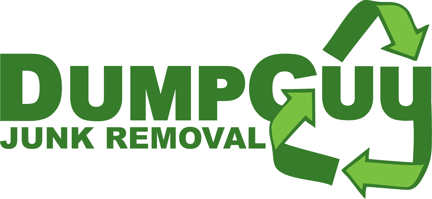 Logo of DumpGuy Junk Removal featuring green text and recycling arrows.