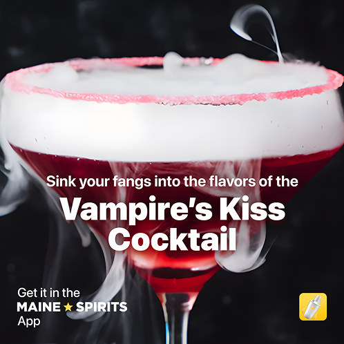 Promotional image of a Vampire's Kiss Cocktail with a dripping design.