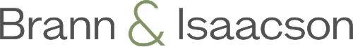 Logo of Brann & Isaacson in gray and green colors.