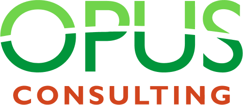 Logo of Opus Consulting with green and orange lettering.