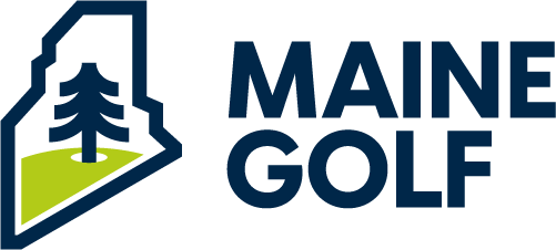 Logo of Maine Golf featuring a stylized pine tree and putting green.