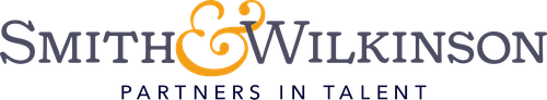 Logo of Smith & Wilkinson featuring stylized text and an ampersand with the tagline "Partners in Talent."